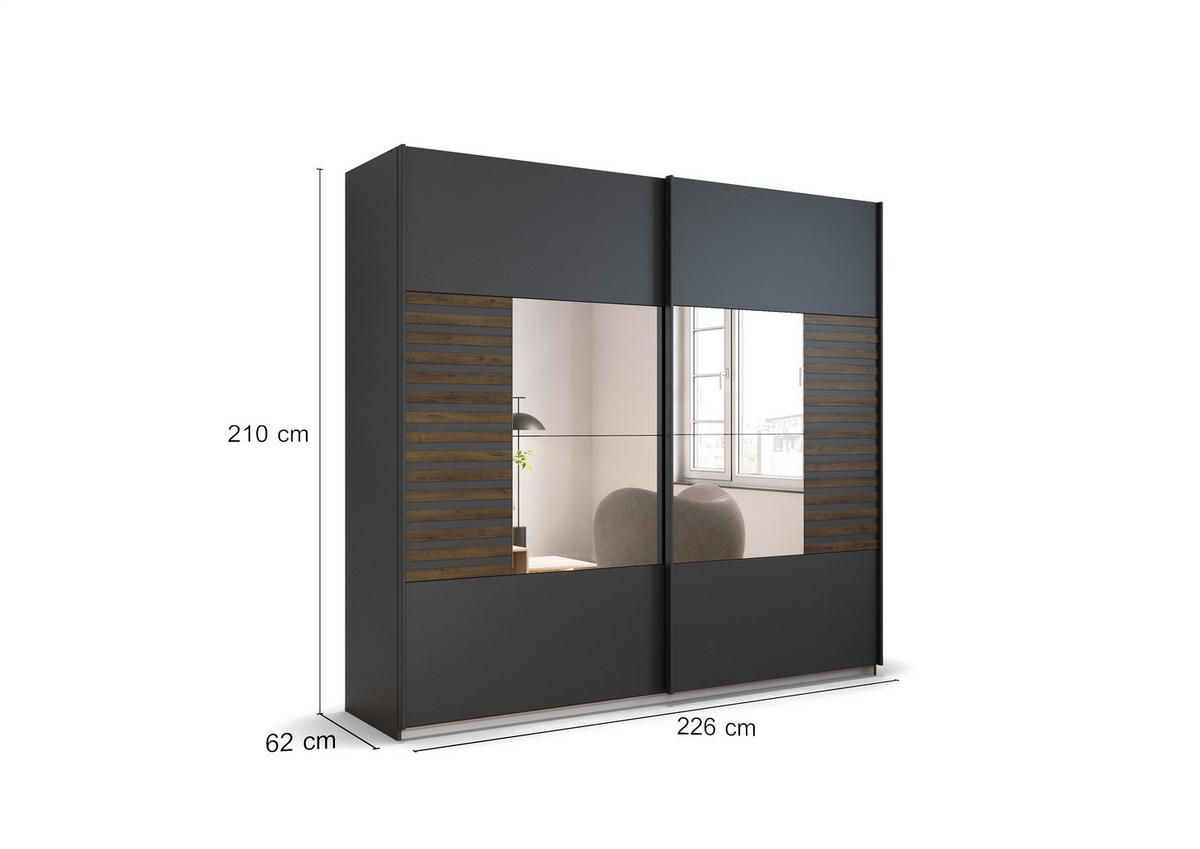 Schwebetürenschrank Barea Dunkelgrau Eiche Dekor - Eiche dunkel/Dunkelgrau, MODERN, Holzwerkstoff (226/210/62cm) - Rauch Möbel