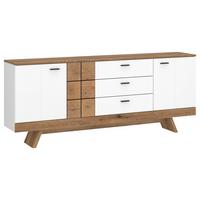 Kommode Oreta B: 184 Cm Weiß Hochglanz/eichefarben - Weiß Hochglanz/Eichefarben, MODERN, Holzwerkstoff (184/78,4/40cm)