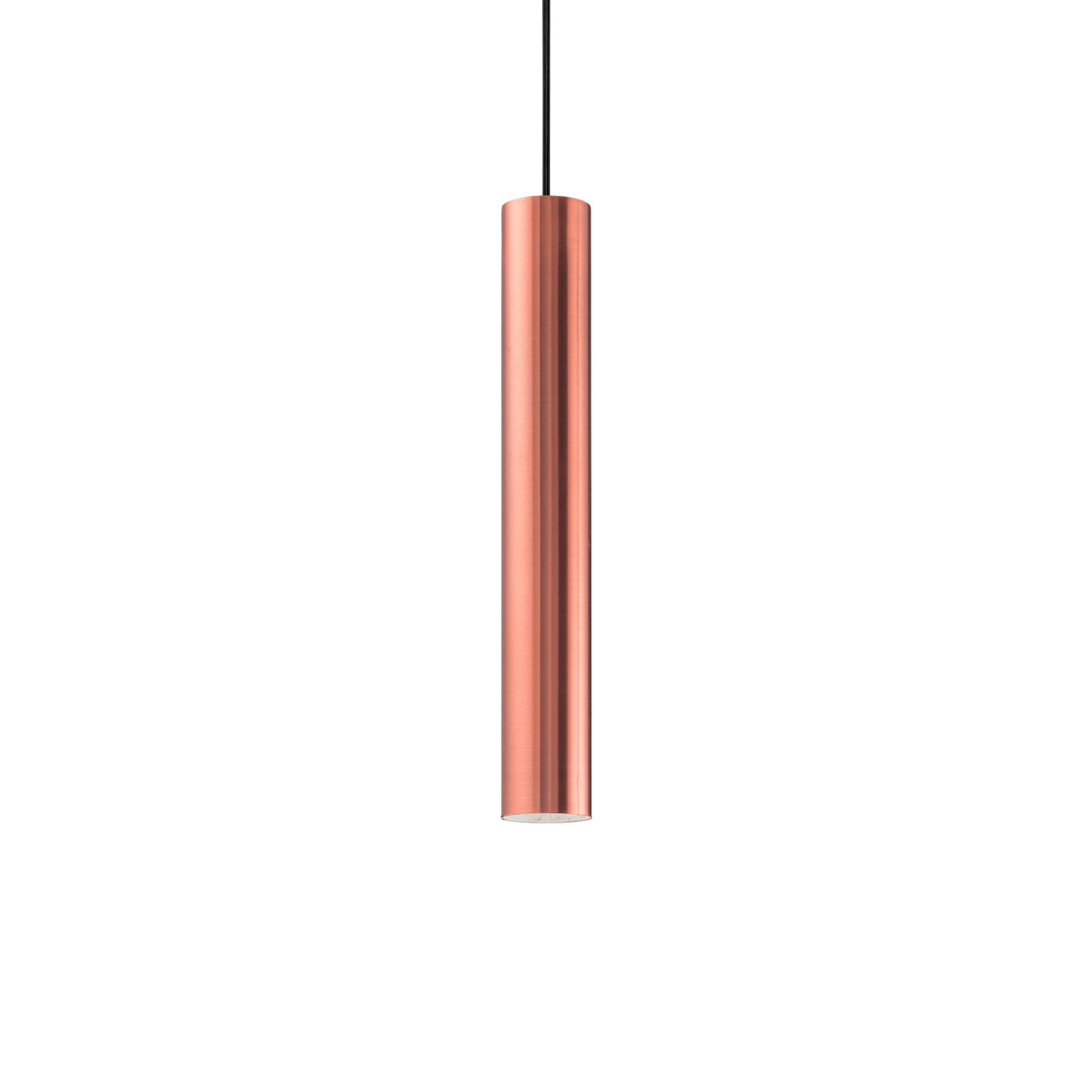 Hängeleuchte Look H: 56/140 cm 1-Flammig Zylinderform - Kupferfarben, KONVENTIONELL, Metall (6/56/140cm) - Ideal Lux