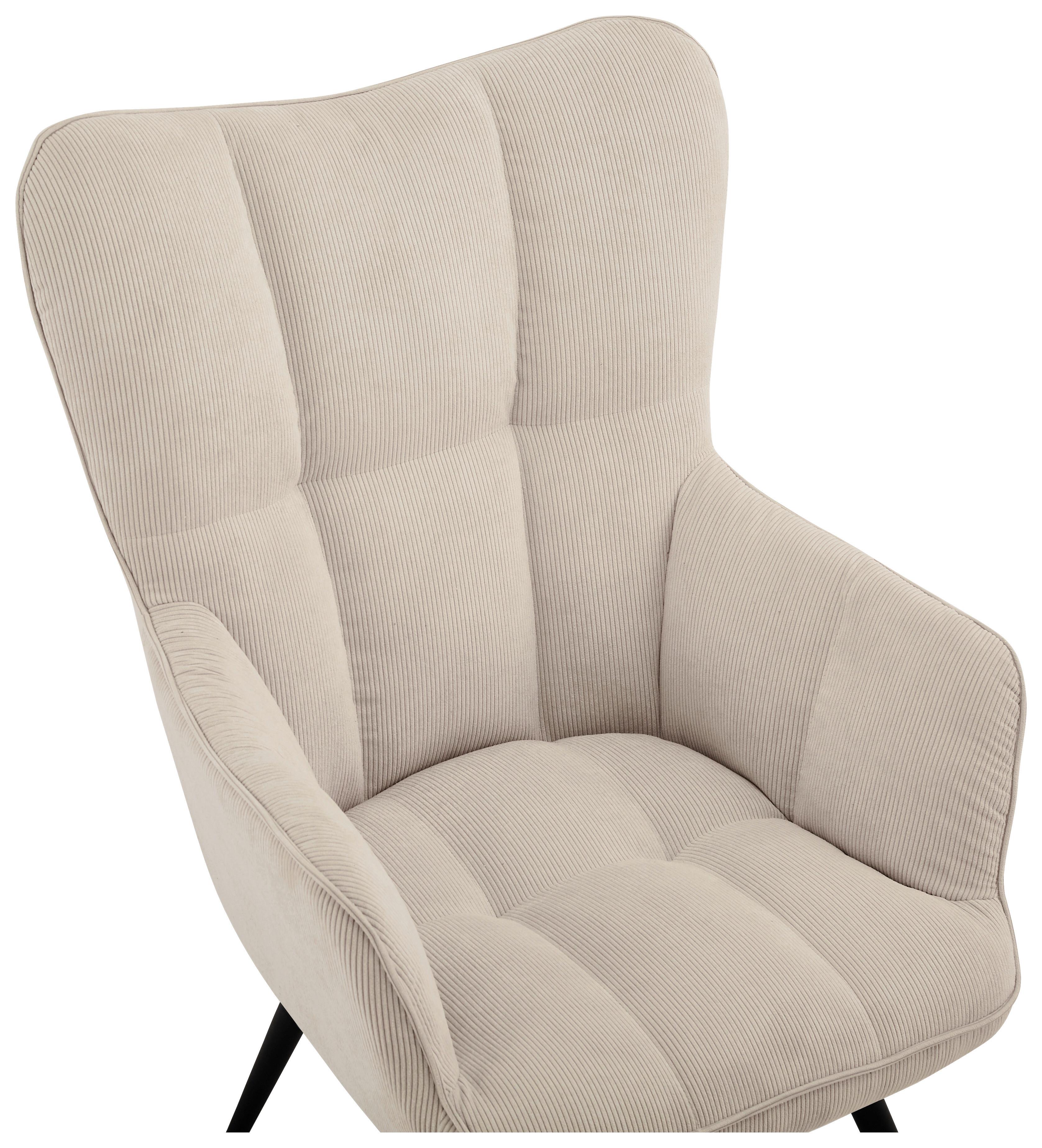 Ohrensessel Hanoi Webstoff Beige, B: 71 cm - Beige/Schwarz, MODERN, Textil/Metall (71/98/83cm)