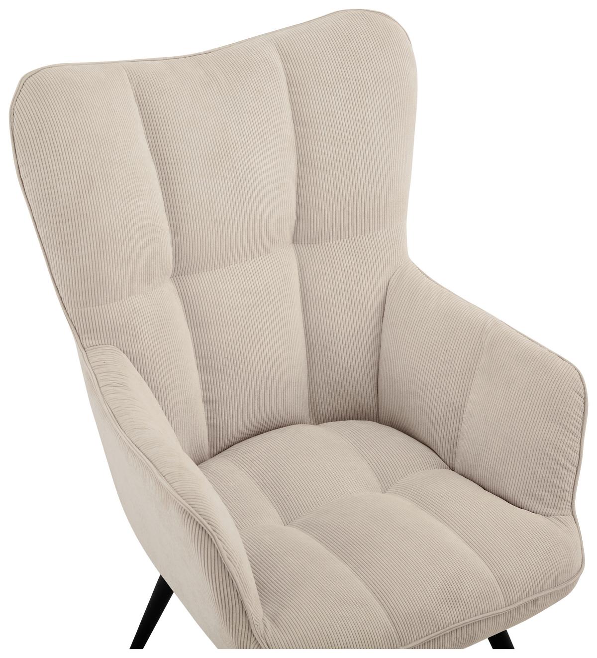 Ohrensessel Hanoi Webstoff Beige, B: 71 cm - Beige/Schwarz, MODERN, Textil/Metall (71/98/83cm)