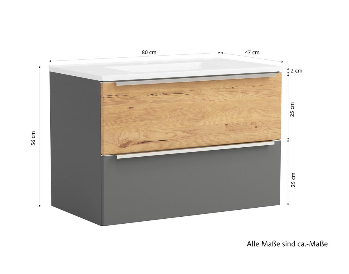WASCHTISCHKOMBI Verona Grau/Wildeiche B: 80cm - Wildeiche/Weiß, Trend, Holzwerkstoff/Stein (80/54/47cm) - Held