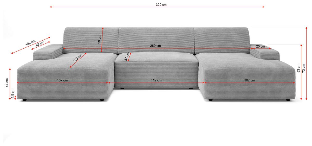 Wohnlandschaft Wien Grau U: 162x329x162 cm - Schwarz/Grau, MODERN, Textil (162/329/162cm) - Trendmanufaktur