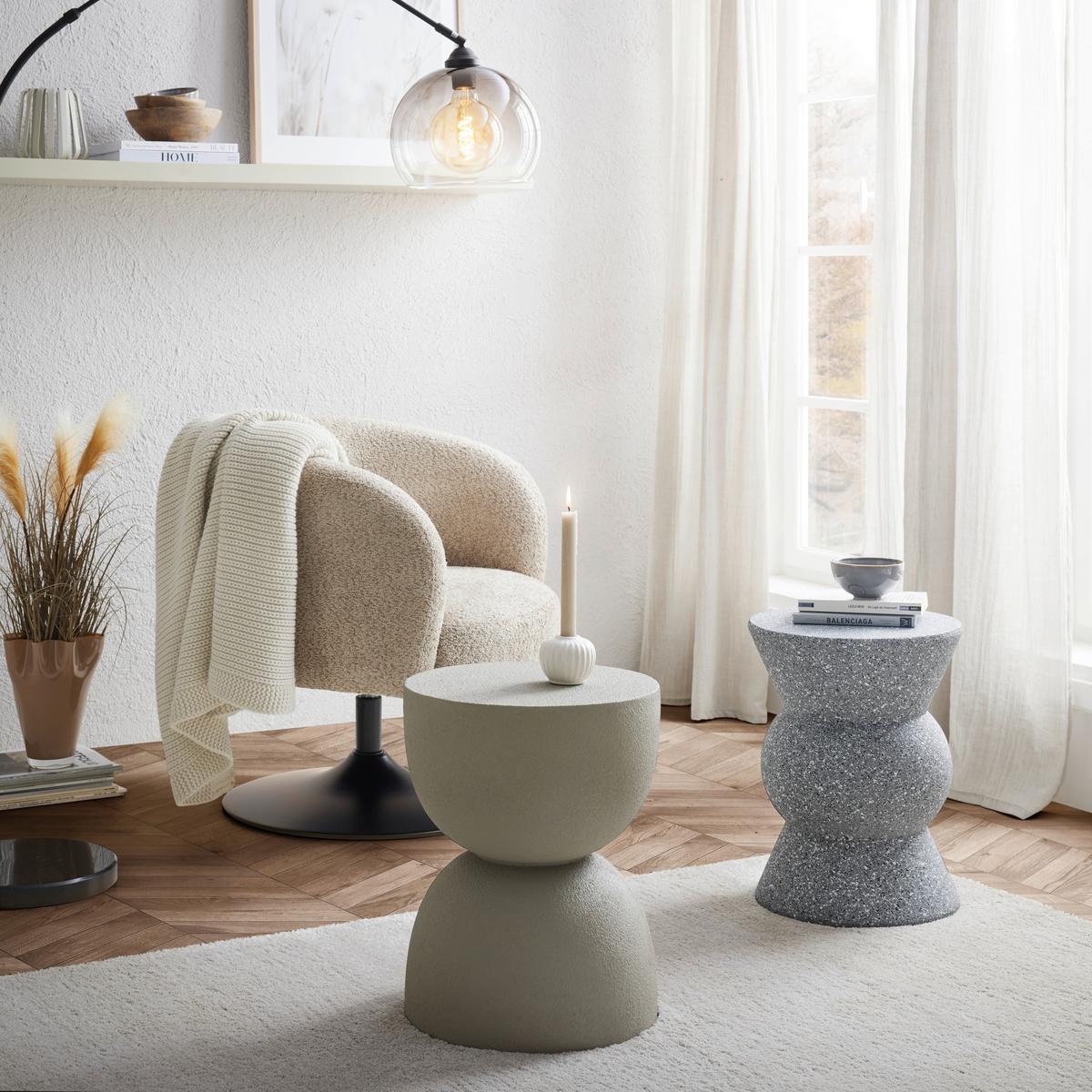Odkládací stolek TONDO šedá - šedohnědá, Moderní, kámen (34/45/34cm) - Premium Living