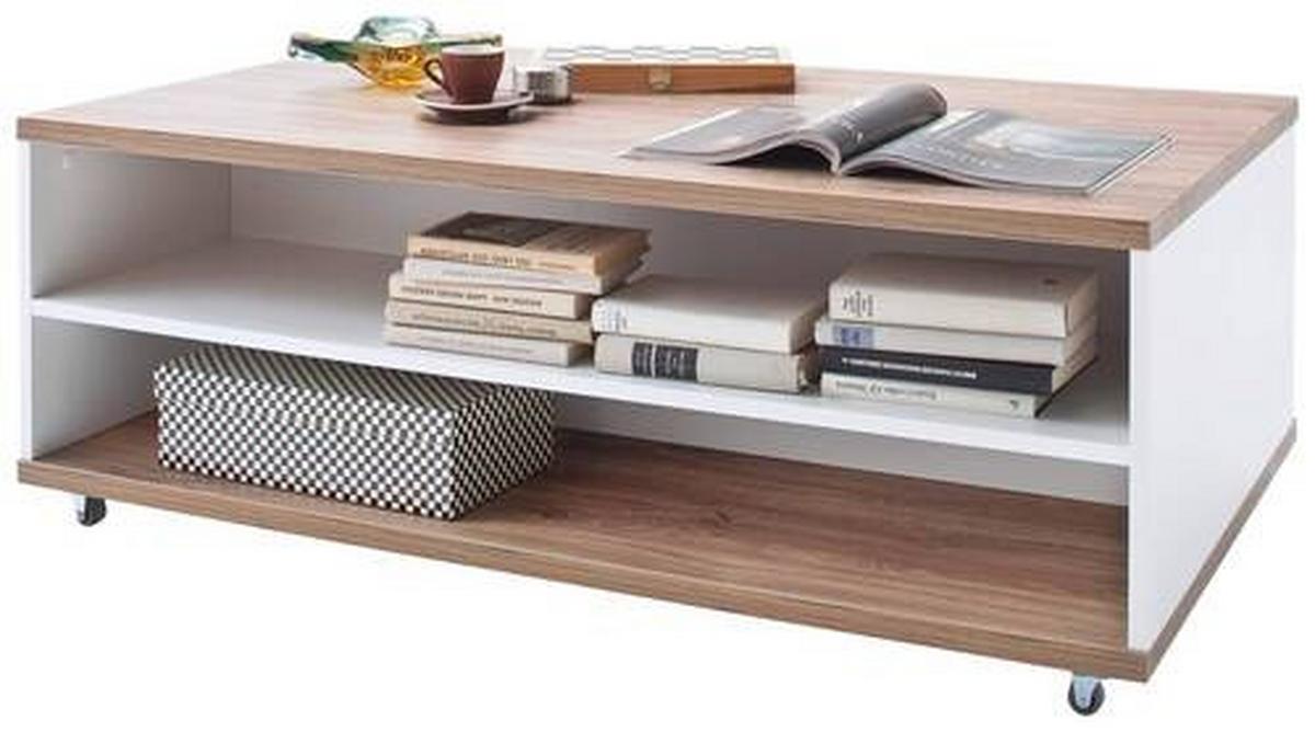 Couchtisch ausziehbar Luzern Weiß/Eiche Dekor - Eichefarben/Weiß, Design, Holzwerkstoff/Kunststoff (115/70/42cm) - Livetastic