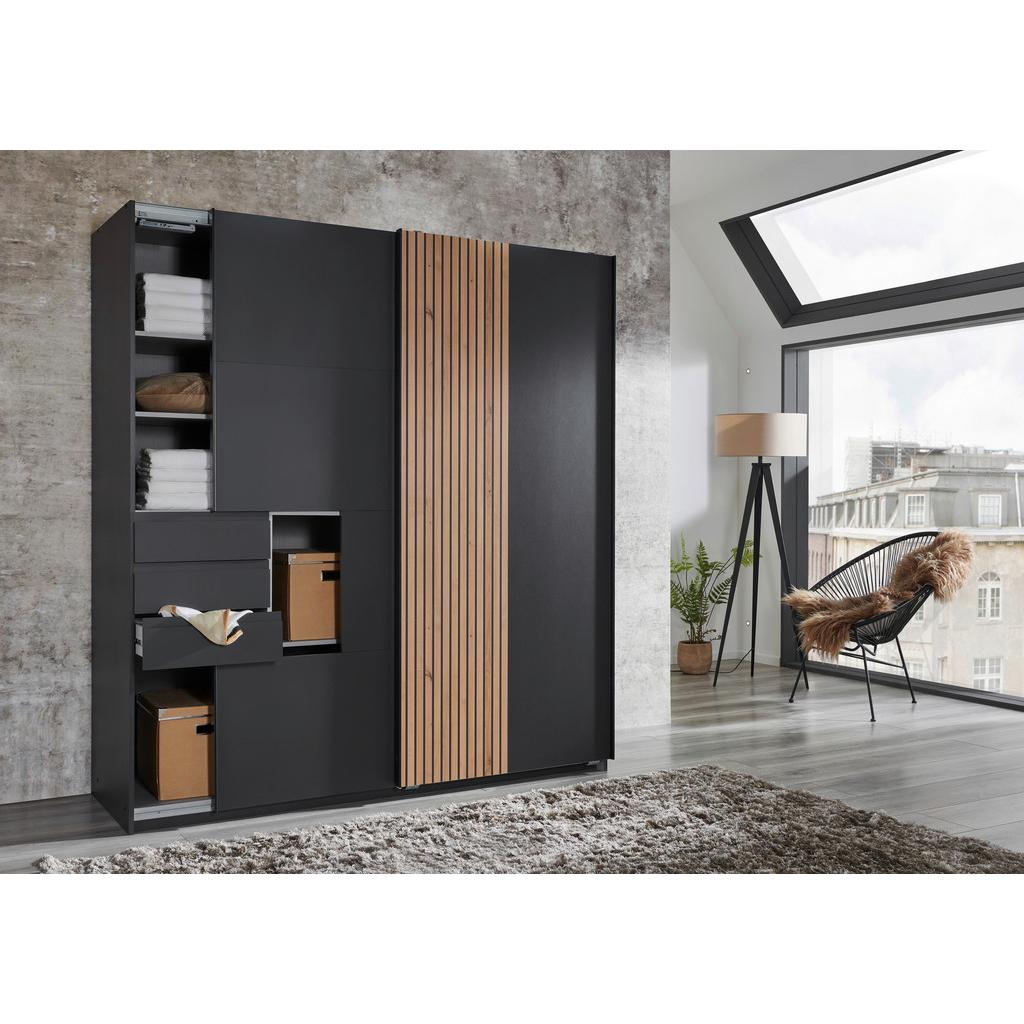Schwebetürenschrank 180 cm Coburg Graphit/Eiche Dekor