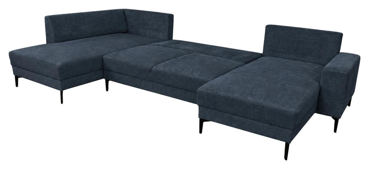 Wohnlandschaft Arizona mit Schlaffunktion, marineblau - Blau/Schwarz, KONVENTIONELL, Textil (196/339/165cm)