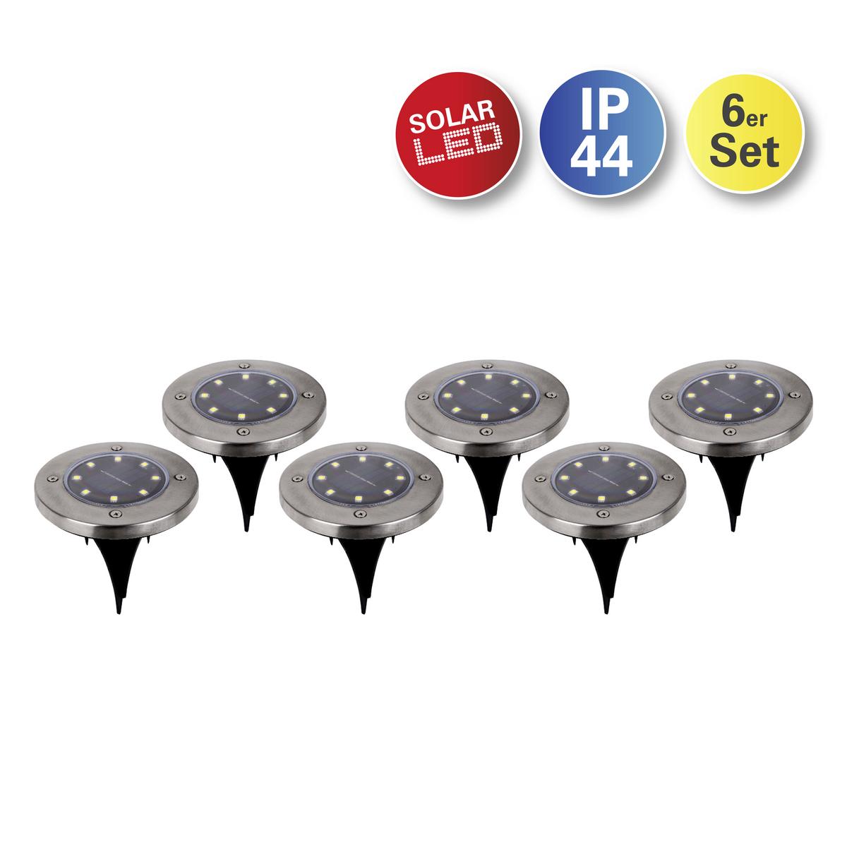 6 X Solarleuchte Mit Erdspieß 8xled Warmweiß H: 14 Cm - Edelstahlfarben, Basics, Kunststoff/Metall (11,5/14cm) - Näve