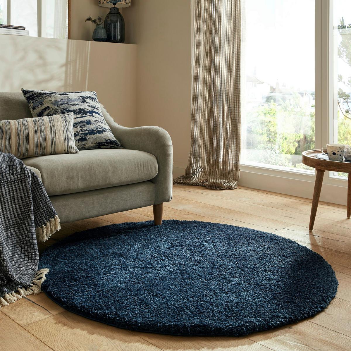 Shaggy Feahter Soft Dunkelbau Rund - Blau/Dunkelblau, Basics, Textil (133/133cm)