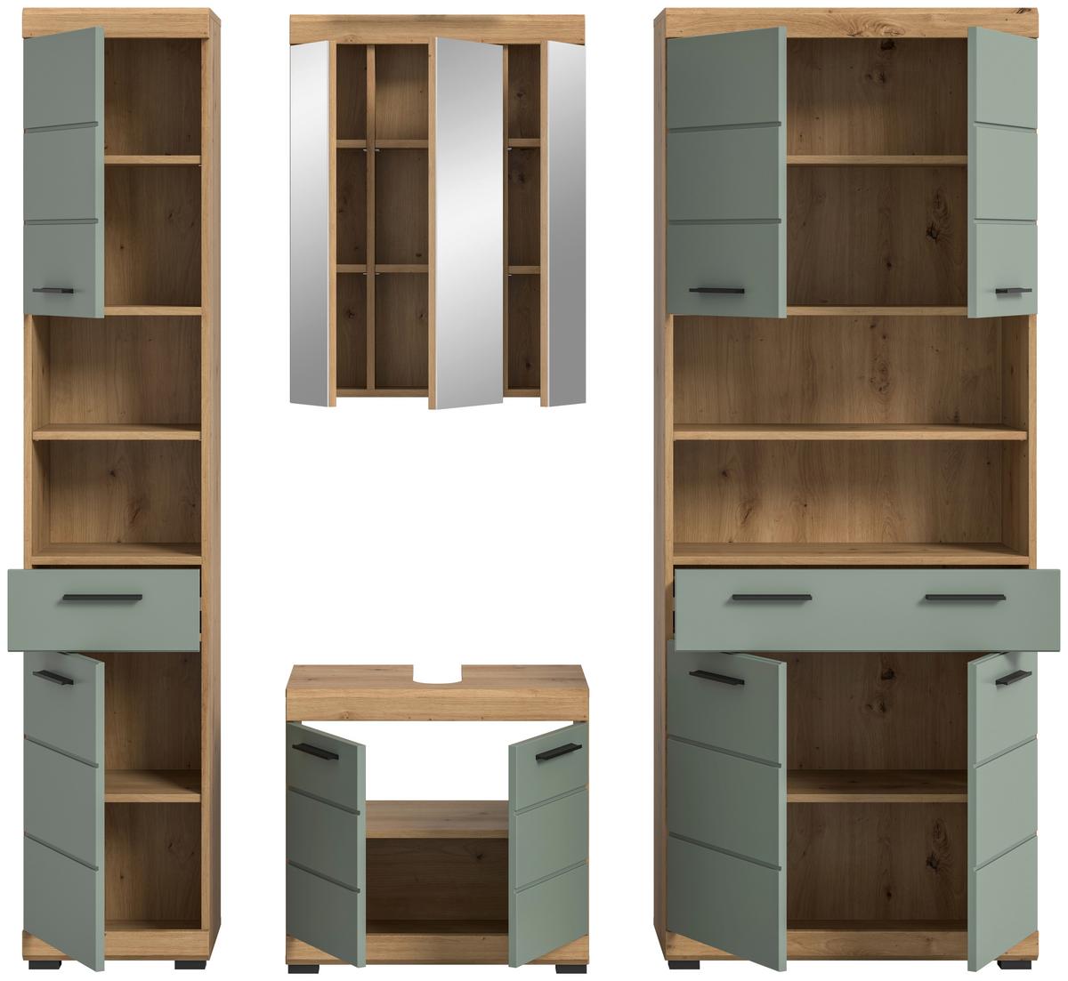 Badezimmer Scout Eiche Artisan Dekor Graugrün - Schwarz/Eiche Artisan, MODERN, Glas/Holzwerkstoff (191cm) - MID.YOU