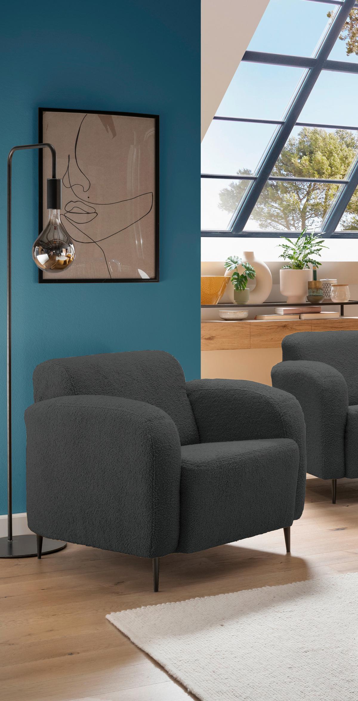 Polstersessel Mit Armlehnen Marone Teddystoff Anthrazit - Anthrazit/Schwarz, MODERN, Textil (85/76/90cm) - Livetastic