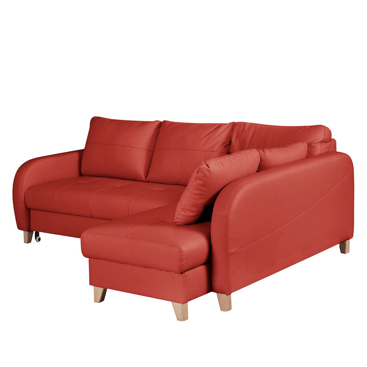 Ecksofa Compact Rot B: 227x168 cm - Buchefarben/Rot, Design, Leder/Textil (227/168cm) - Livetastic