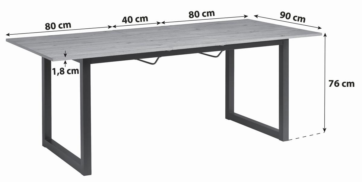 Esstisch (ausziehbar) Dean 160-200x76 cm Eichefarben - Schwarz/Eiche Artisan, KONVENTIONELL, Holzwerkstoff/Metall (160-200/90/76cm) - MID.YOU