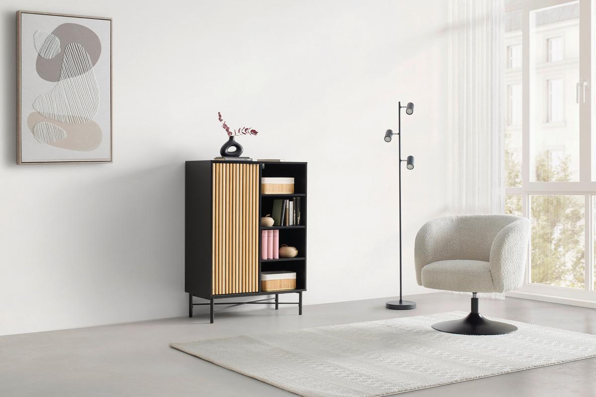 KOMODA MADRID -EXKLUSIV- - černá/přírodní barvy, Moderní, kov/dřevo (80/114/40cm) - Mömax