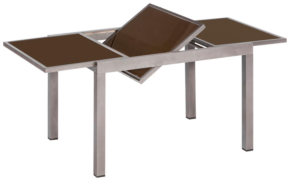 Gartentisch Ausziehbar Metall L 180 Cm - Graphitfarben/Braun, MODERN, Glas/Metall (180/100/75cm) - Gardenson