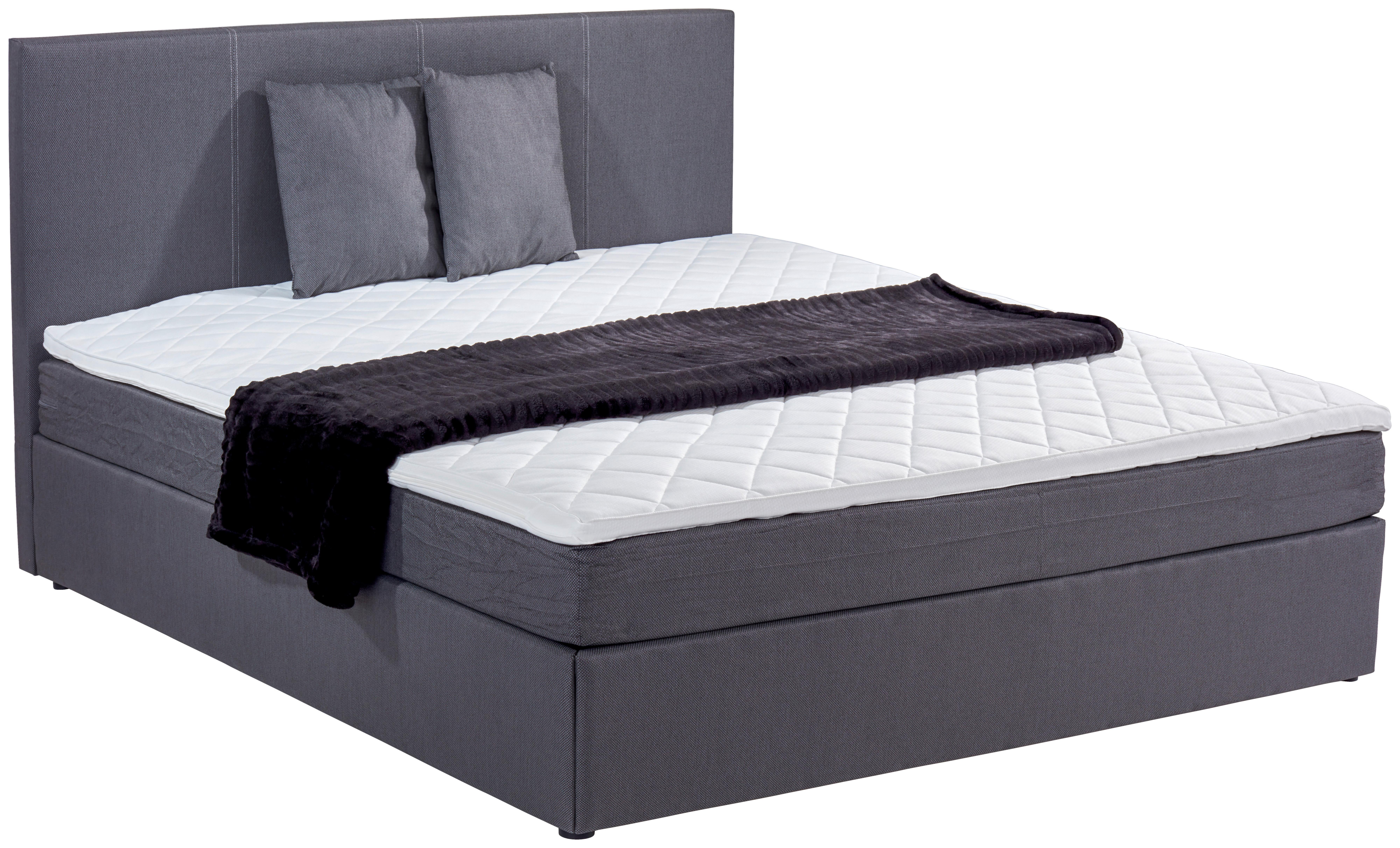 Boxbett mit Topper 180x200cm Carolina, Grau - Schwarz/Grau, Basics, Holz/Textil (180/200cm) - P & B