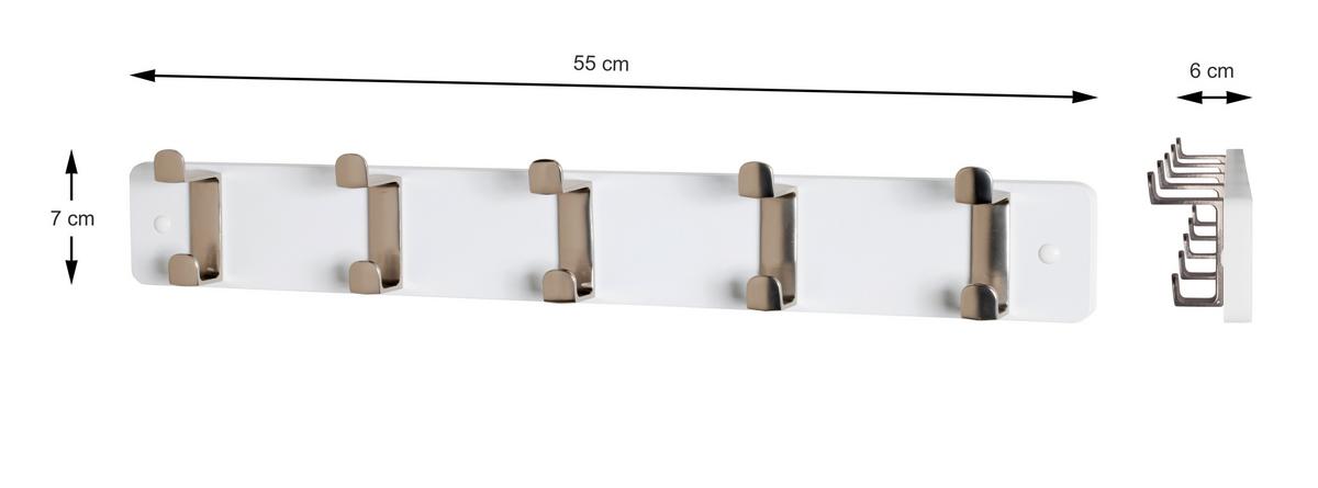 Fali Akasztóléc Köln - nemesacél/fehér, Modern, faalapú anyag/fém (55/7/6cm)