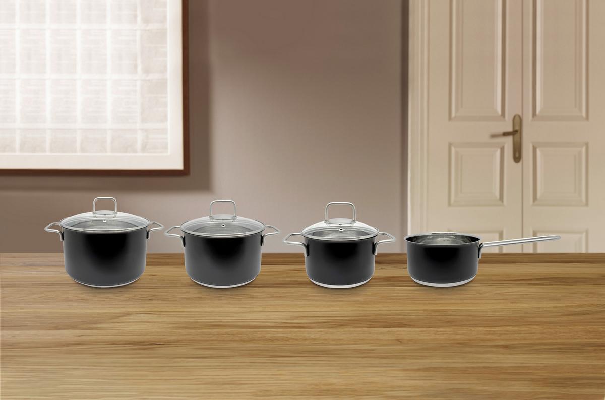 Kochtopfset Elvis - Edelstahlfarben/Transparent, Basics, Glas/Metall - James Wood