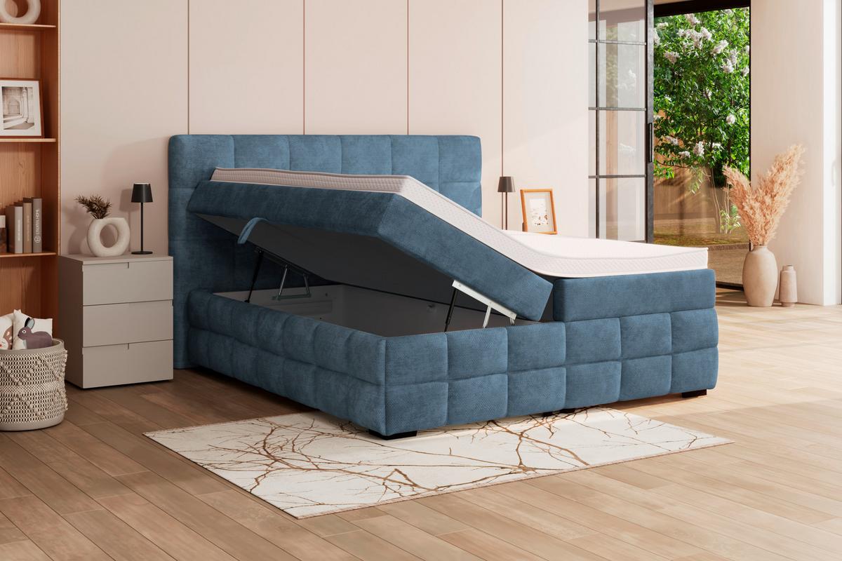 Čalouněná postel VEGA 180x200 cm, modrá - modrá/černá, Trend, dřevo/textil (180/200cm)