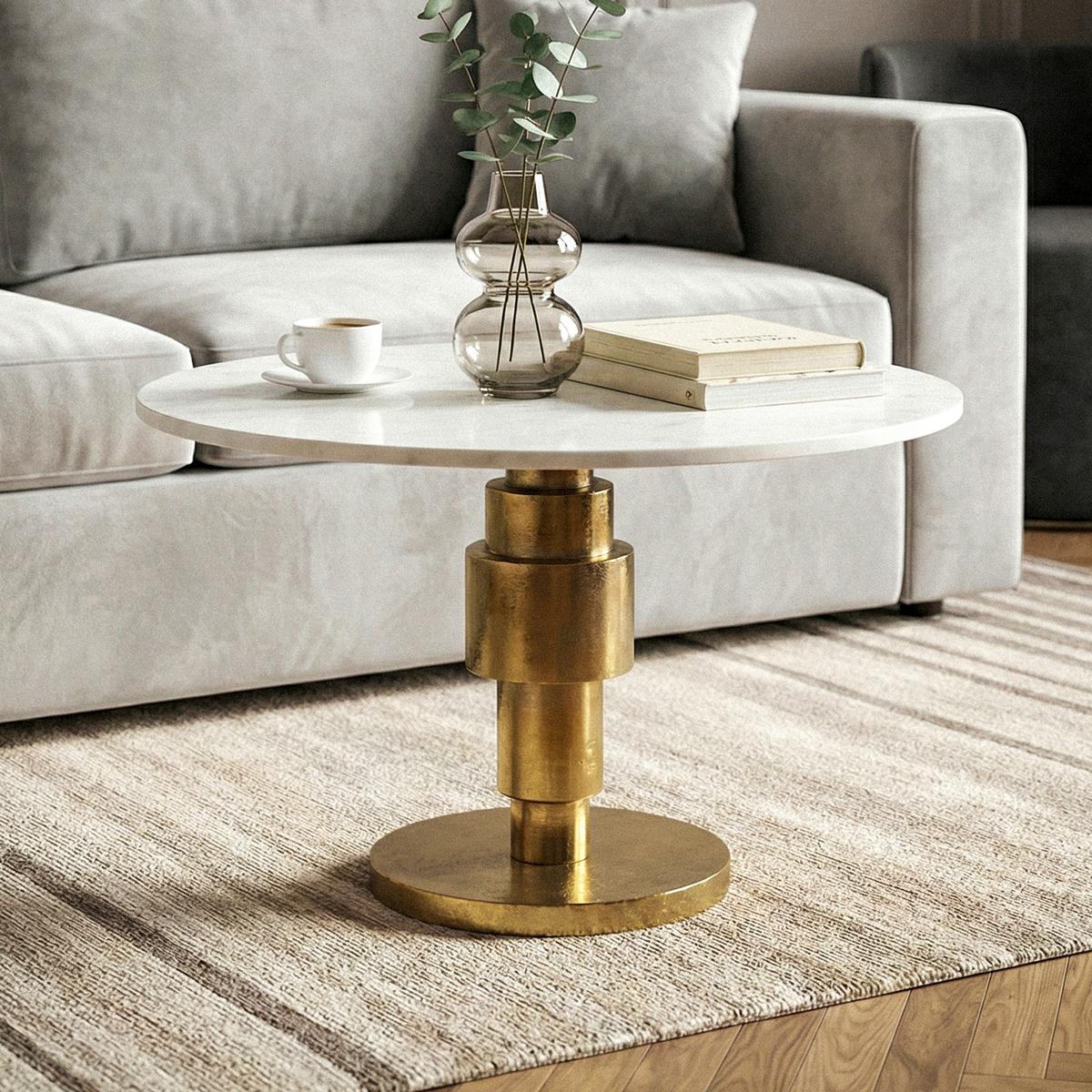 Konferenčný stolík mramor - zlatá/biela, Design, kov/kameň (60/60/39cm) - MID.YOU