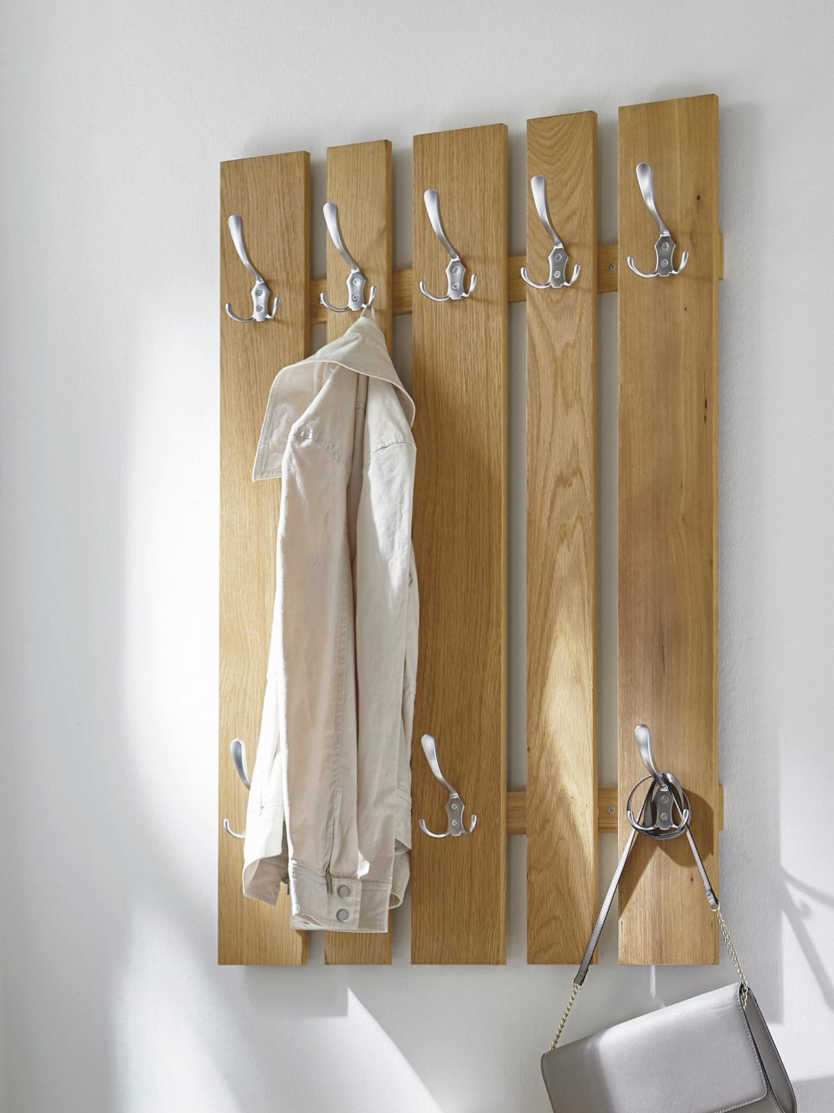 Wandgarderobe Merit Eiche-/Alufarben B: 65cm - Eichefarben/Alufarben, Basics, Holz/Holzwerkstoff (65/9/100cm) - Livetastic