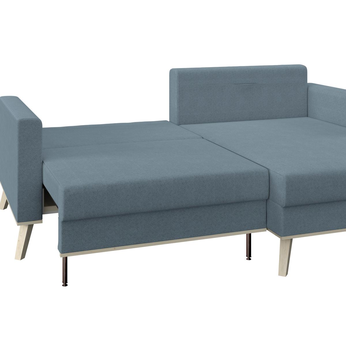 Rohová sedacia súprava CARINI, obojstranná, svetlomodrá - svetlomodrá/krémová, Basics, drevo/textil (222/152cm)