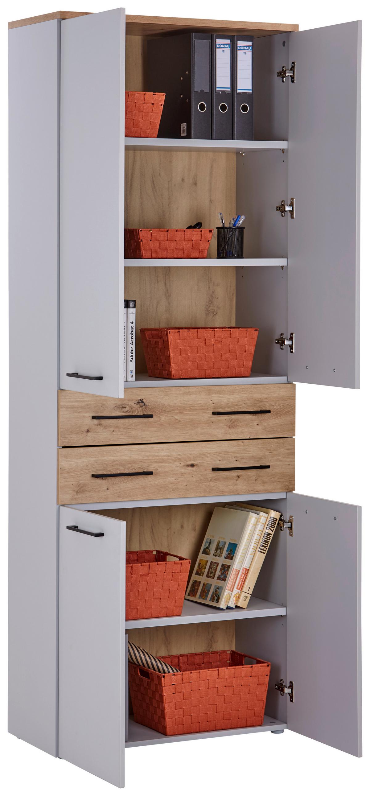 Aktenregal Kontor K6 Eiche Dekor Grau B: 80 cm - Eichefarben/Grau, MODERN, Holzwerkstoff (80/220/38cm)