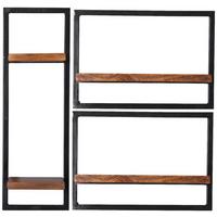 Wandregalset 3-tlg. Mangoholz B: 80cm - Schwarz/Naturfarben, Design, Holz/Metall (80/75/25cm) - MID.YOU