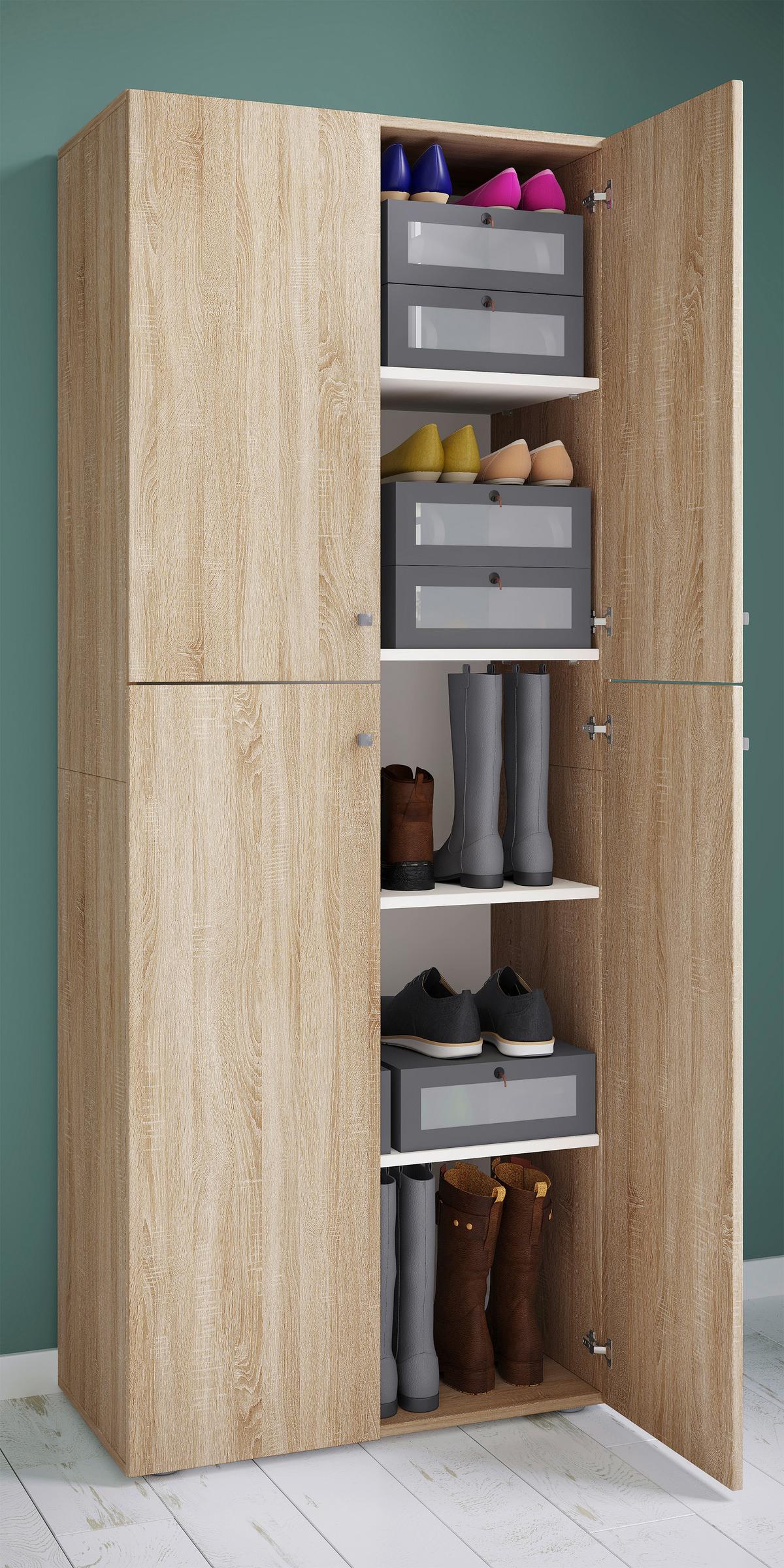 Schuhschrank Lona Eiche Dekor 4-Türig Hoch B: 70 Cm - Eichefarben/Schwarz, KONVENTIONELL, Holzwerkstoff (70/182/37cm) - MID.YOU