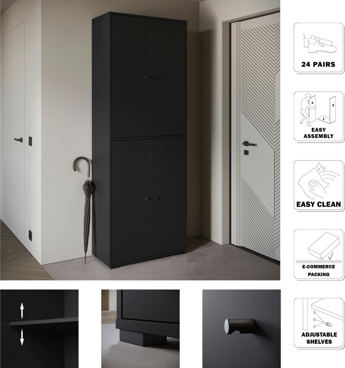 Schuhschrank Dino 023 Schwarz B: 70 Cm - Schwarz, Basics, Holzwerkstoff (70/190/33cm) - P & B