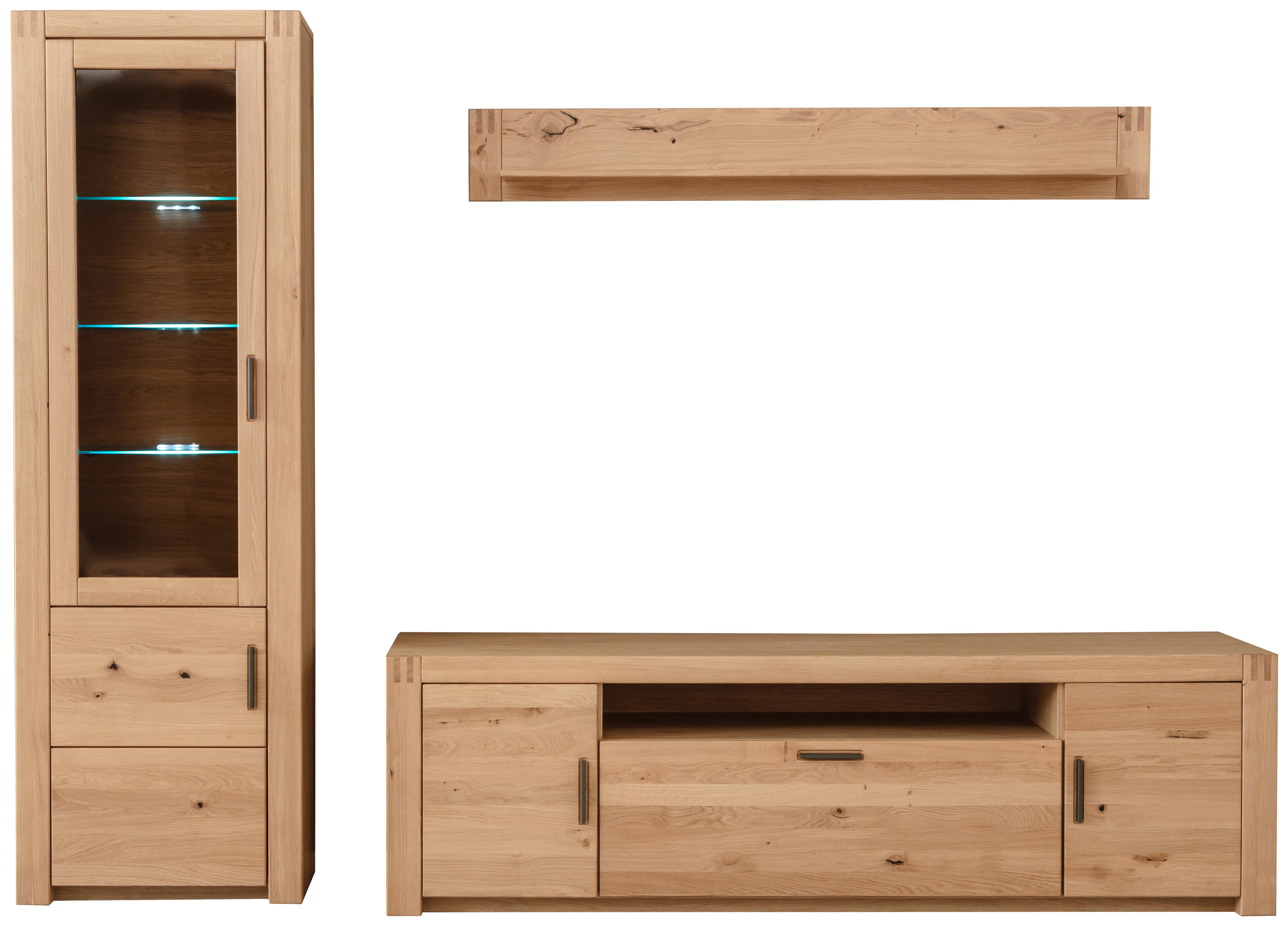 Wohnwand Prag - Eichefarben, Design, Glas/Holz (283/203/50cm)