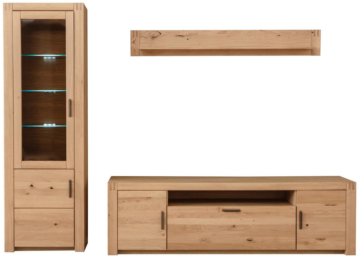Wohnwand Prag - Eichefarben, Design, Glas/Holz (283/203/50cm)