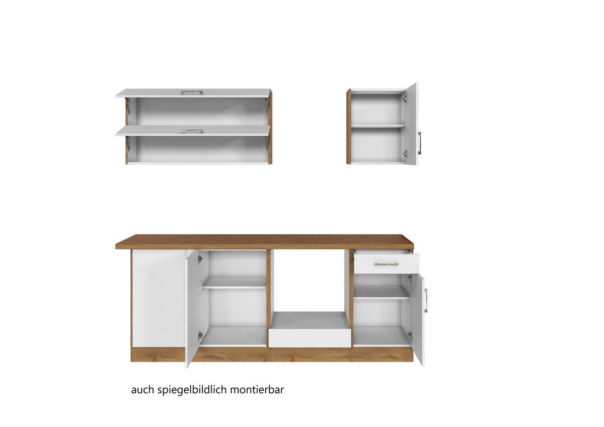 Eckküche Winkelblock ohne Geräte 210x150 cm Weiß - Eichefarben/Weiß, MODERN, Holzwerkstoff (210/210cm) - Held