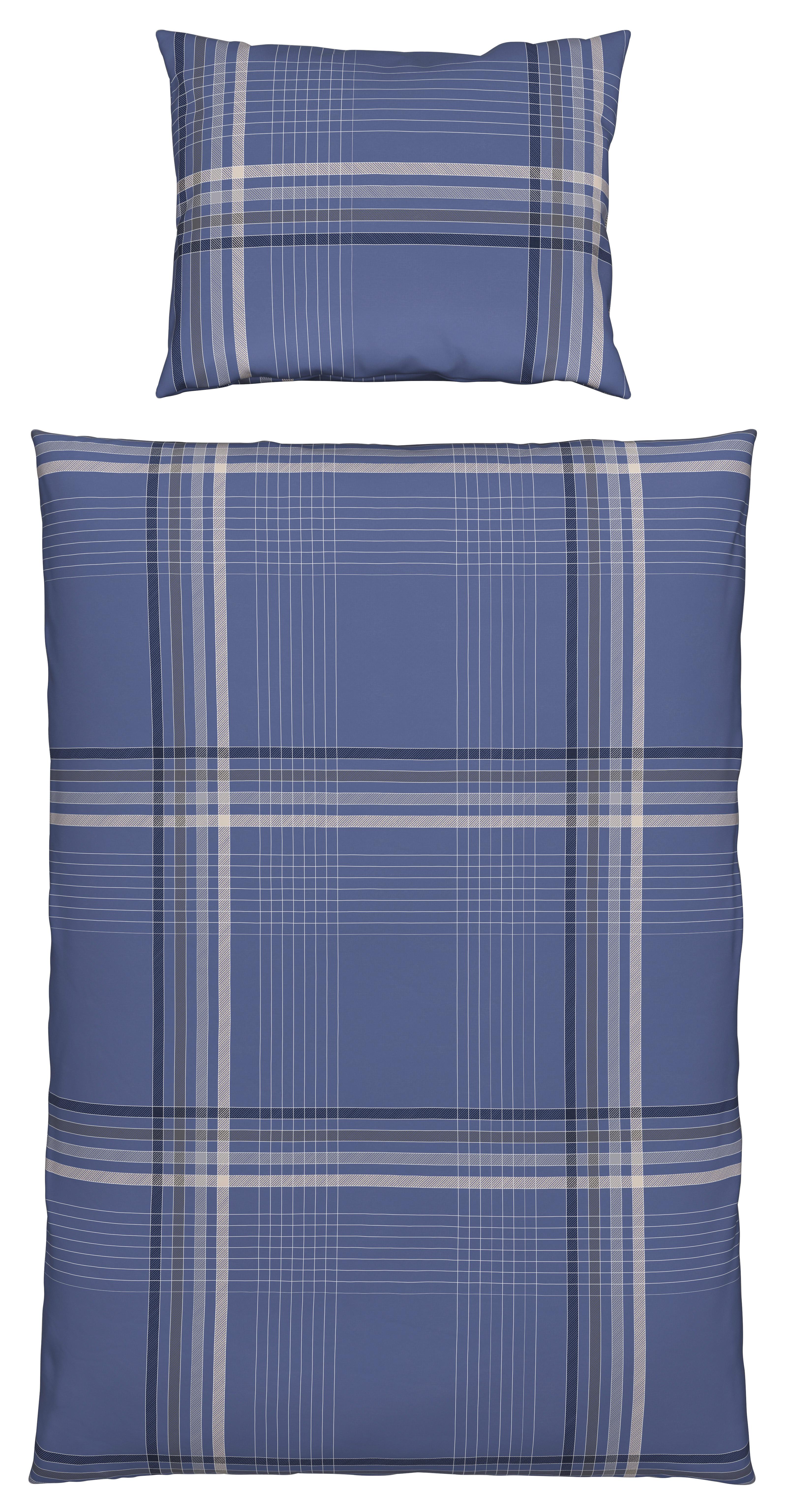 Renforce Bettwäsche 140x200 cm Sanella Jeansblau Karo - Blau, MODERN, Textil (140/200cm) - Luca Bessoni