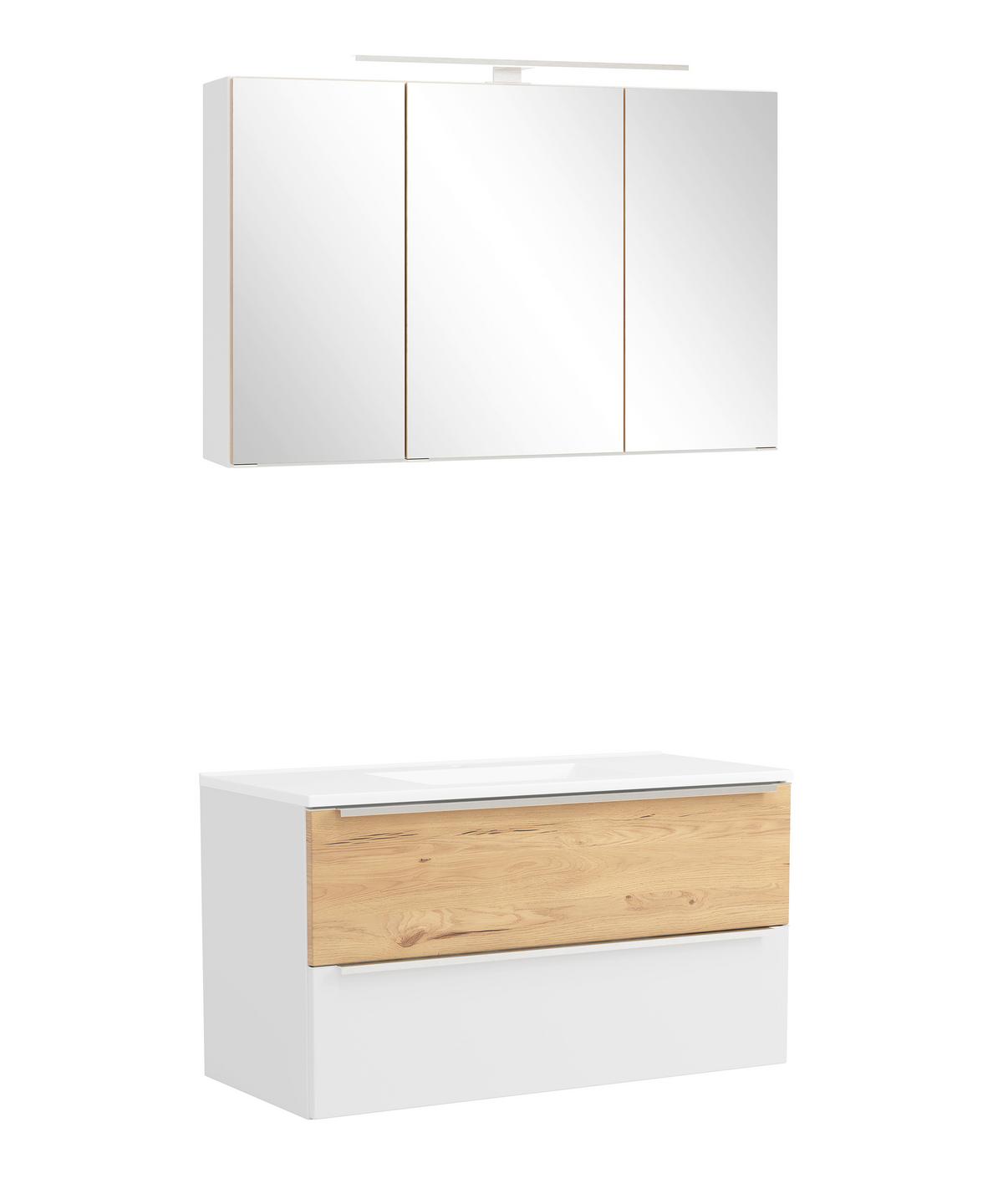 Badezimmer Verona Weiß/Wildeiche 2-teilig - Wildeiche/Weiß, Trend, Glas/Holzwerkstoff (100/200/47cm) - Held