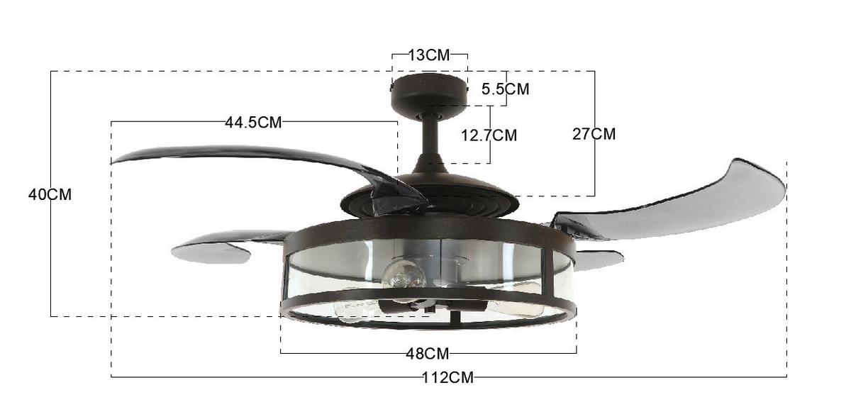 Deckenventilator Fanaway Schwarz 4 Flügel, LED-Leuchte - Transparent/Schwarz, Basics, Kunststoff/Metall (122/41cm) - P & B
