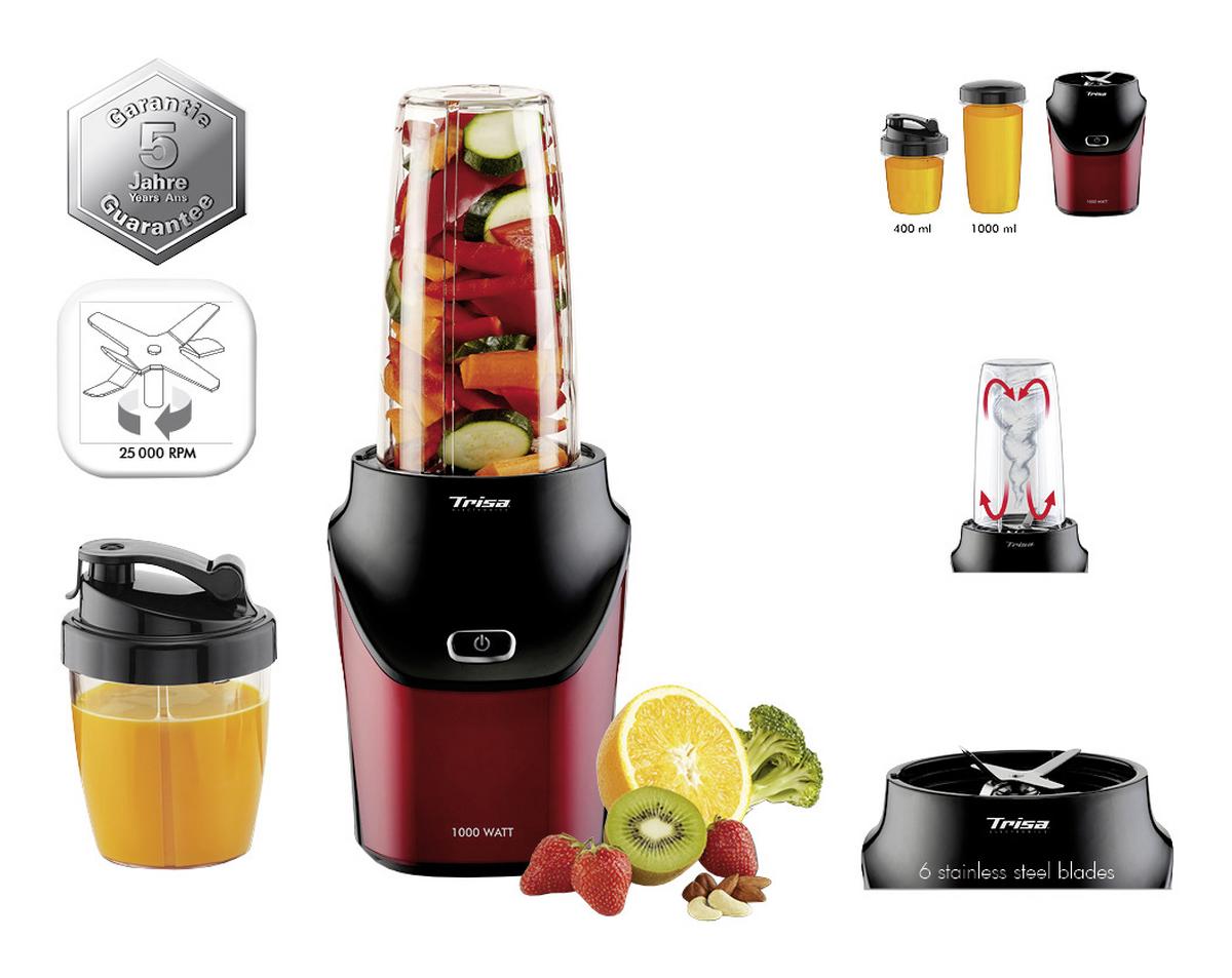 Smoothie Maker Energy Boost Rot/schwarz 1000 W, Mit Becher - Rot/Schwarz, MODERN, Kunststoff (16/18/20,5cm) - Trisa Electronics