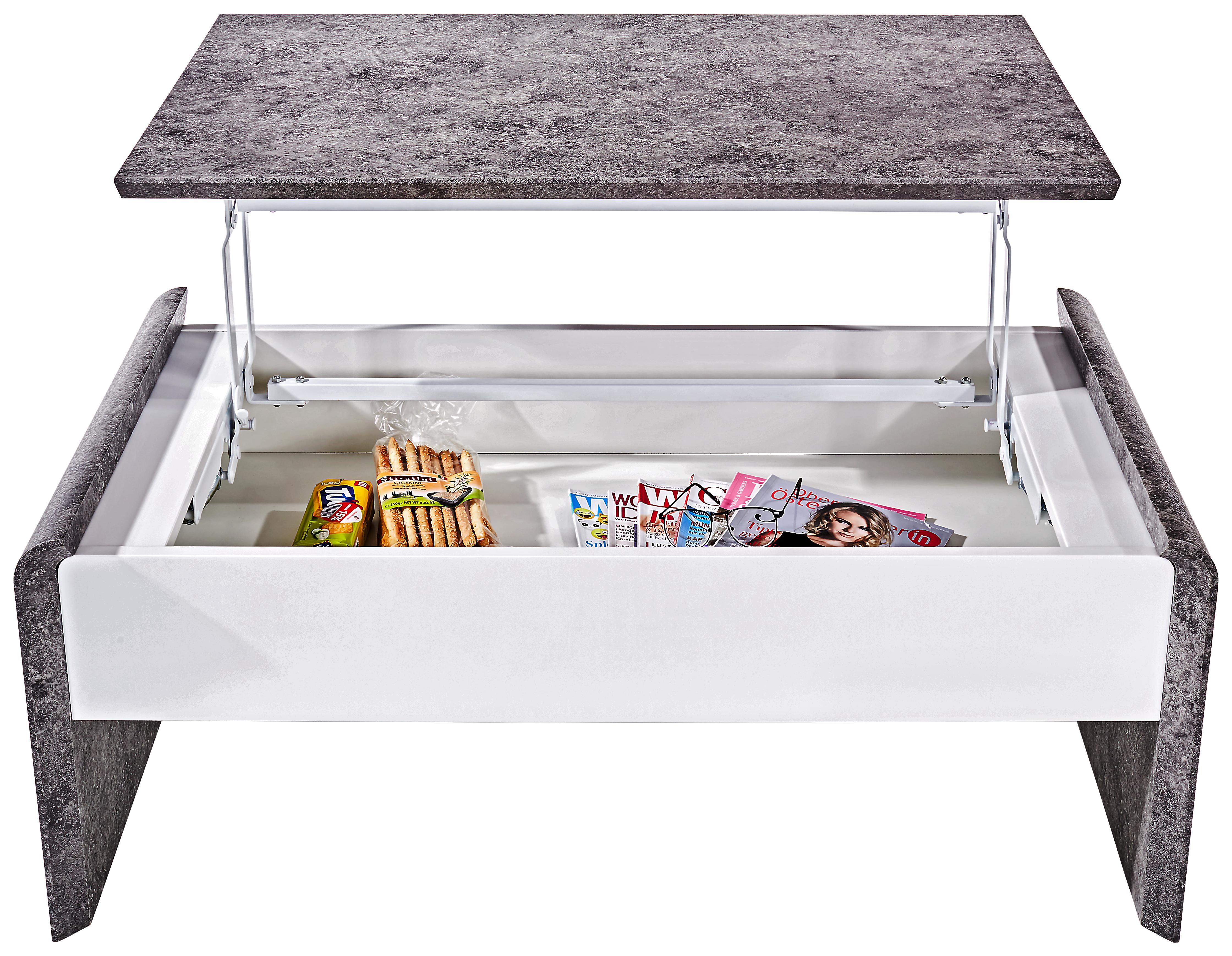 Höhenverstellbarer Couchtisch mit Stauraum Mailand, Dekor - Dunkelgrau/Weiß, MODERN, Holzwerkstoff/Metall (110/45-70,5/60cm)
