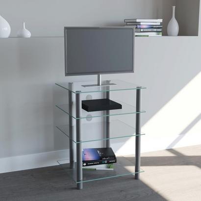 Stylisches TV-Regal in Silber TV-Regal mit Glasablagen