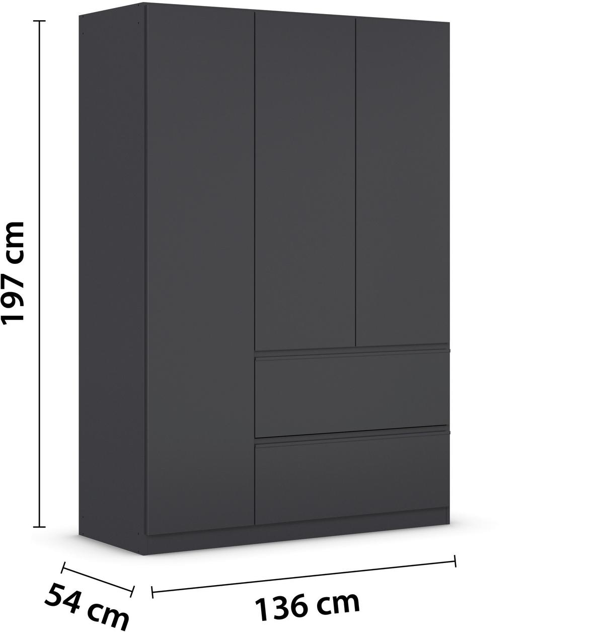 Drehtürenschrank Costa Grau B: 136 cm - Grau, MODERN, Holzwerkstoff (136/197/54cm) - Rauch Möbel