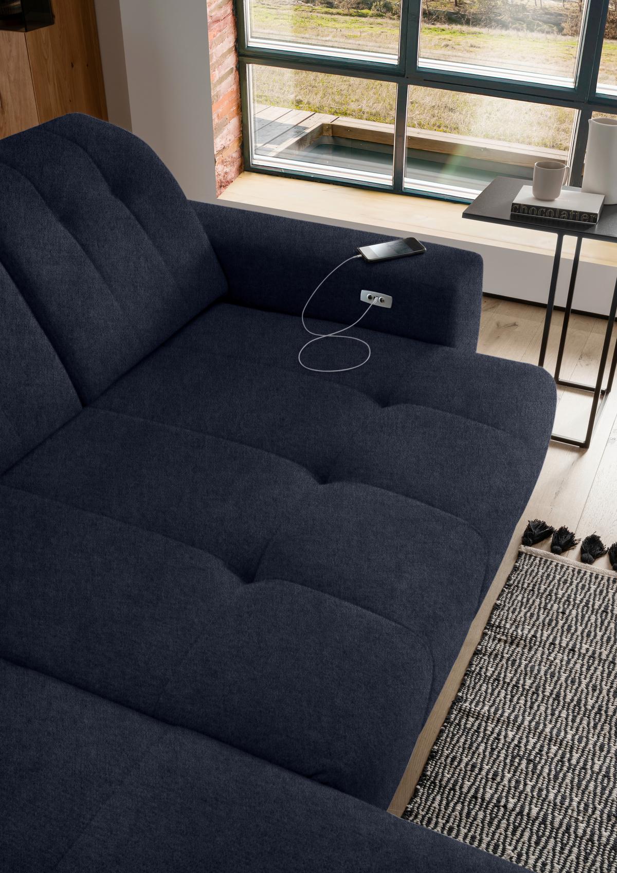 Ecksofa mit USB Anschluss Sano, Dunkelblau,s: 200x261 cm - Schwarz/Dunkelblau, MODERN, Textil (200/261cm) - Livetastic