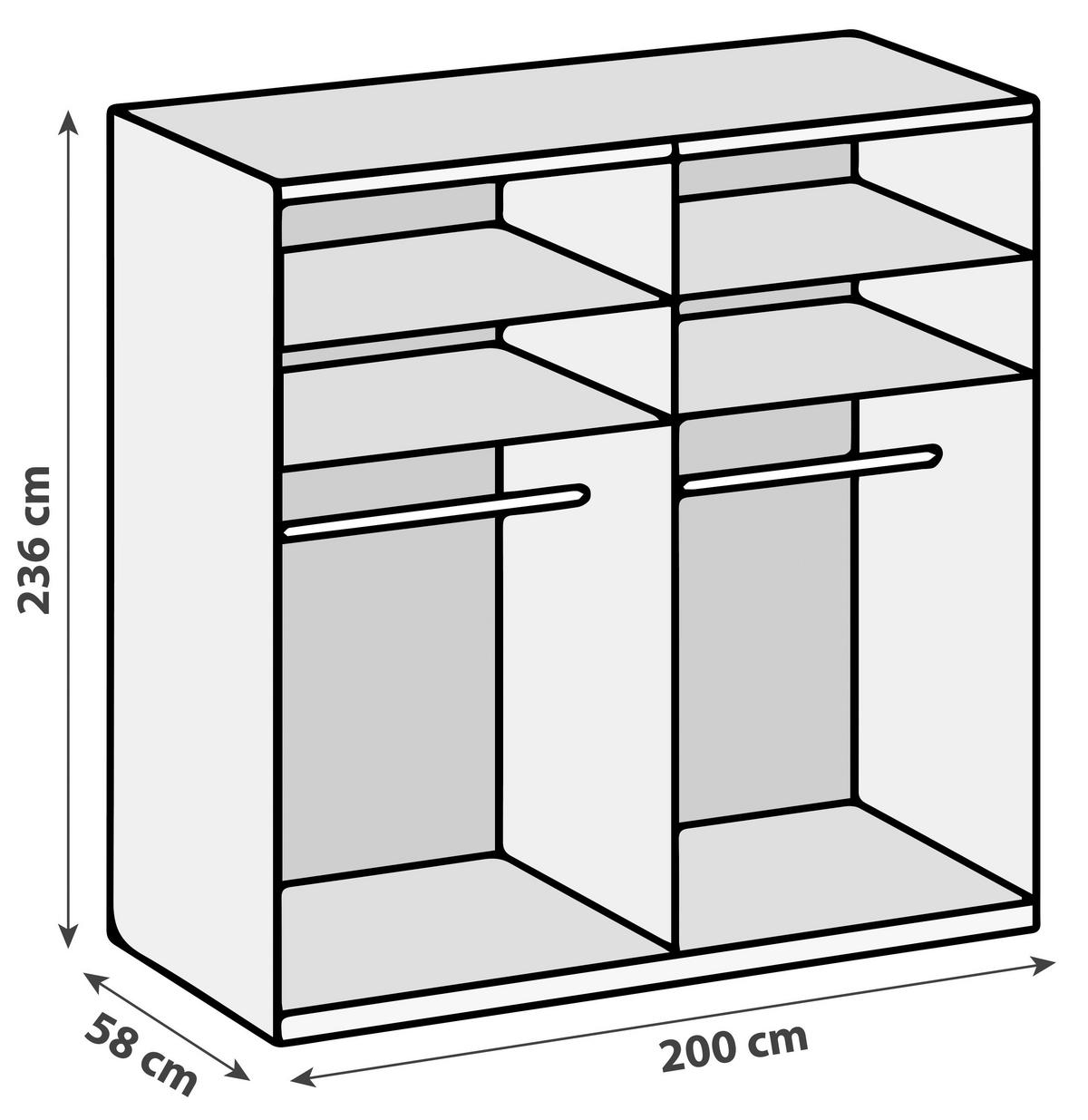 Drehtürenschrank 200cm Level, Weiß/eiche Dekor - Eichefarben/Weiß, MODERN, Glas/Holzwerkstoff (200/236/58cm) - MID.YOU