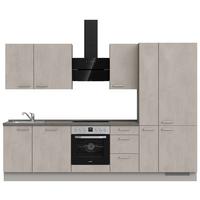 Kuchynská linka 300 cm, šedý betón/ kamenná šedá - sivá/farba ušľachtilej ocele, Modern, kov/kompozitné drevo (300cm) - Nobilia