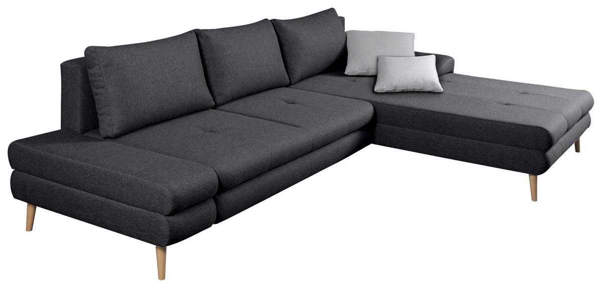 Ecksofa Floby Mit Zierkissen Dunkelgrau - Dunkelgrau/Erlefarben, Trend, Textil (313/215cm) - MID.YOU