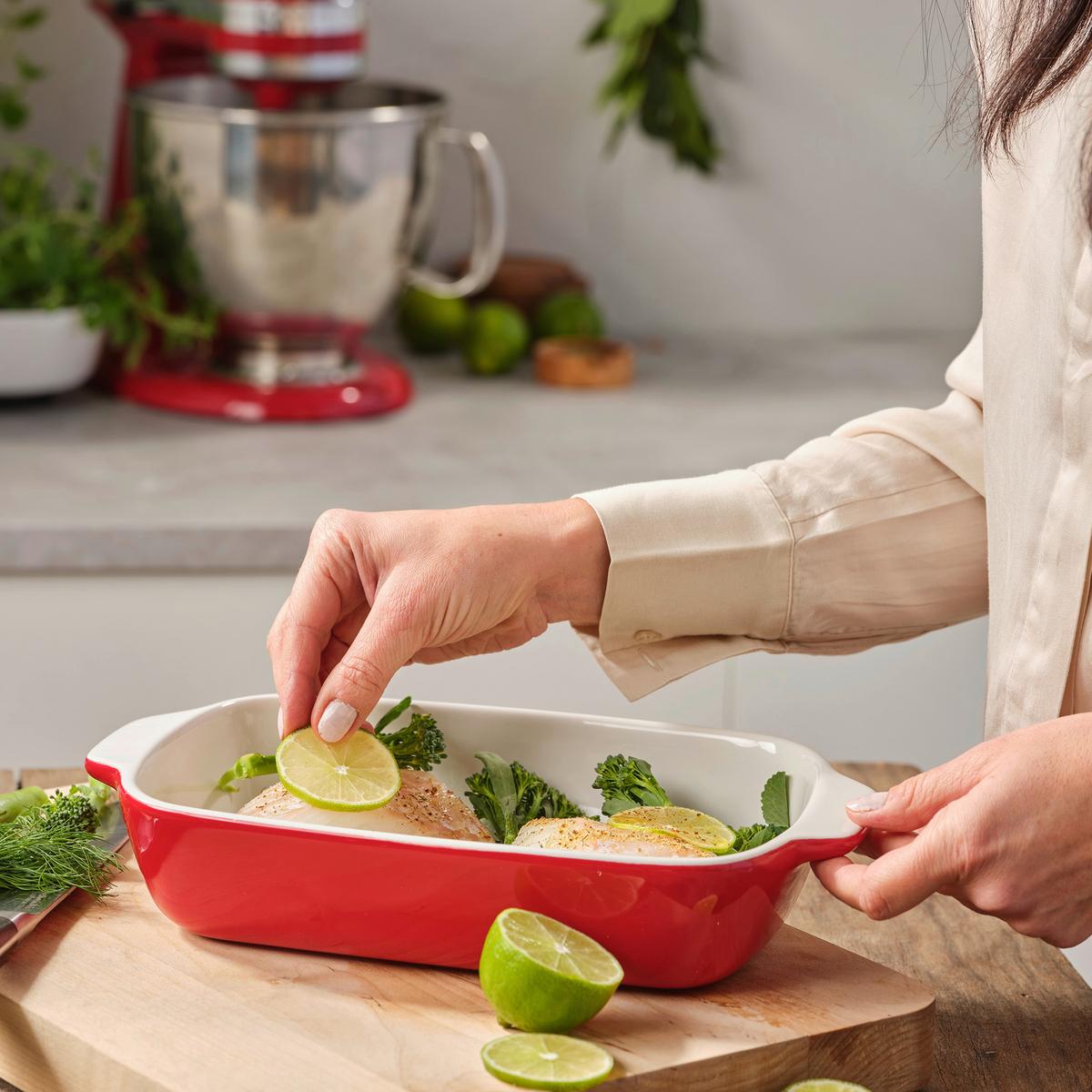 Auflaufform Stoneware Rot/weiß B: 18,8 Cm - Rot/Weiß, Basics, Naturmaterialien/Keramik (18.8cm) - Kitchenaid