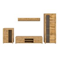 Wohnwand Jam Eiche Wotan Dekor B: 310cm - Eiche Wotan/Schwarz, Design, Glas/Holzwerkstoff (310/169/35cm) - MID.YOU