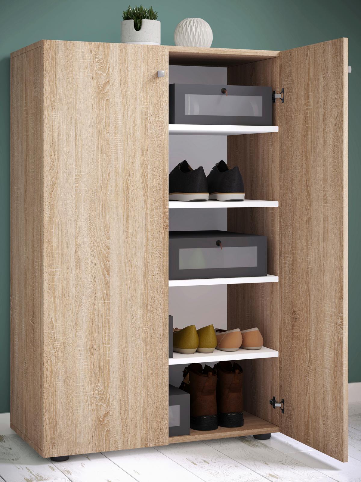 Schuhschrank Lona Xl Eiche Dekor 2-Türig B: 70 Cm - Schwarz/Sonoma Eiche, KONVENTIONELL, Holzwerkstoff (70/110/39cm) - MID.YOU