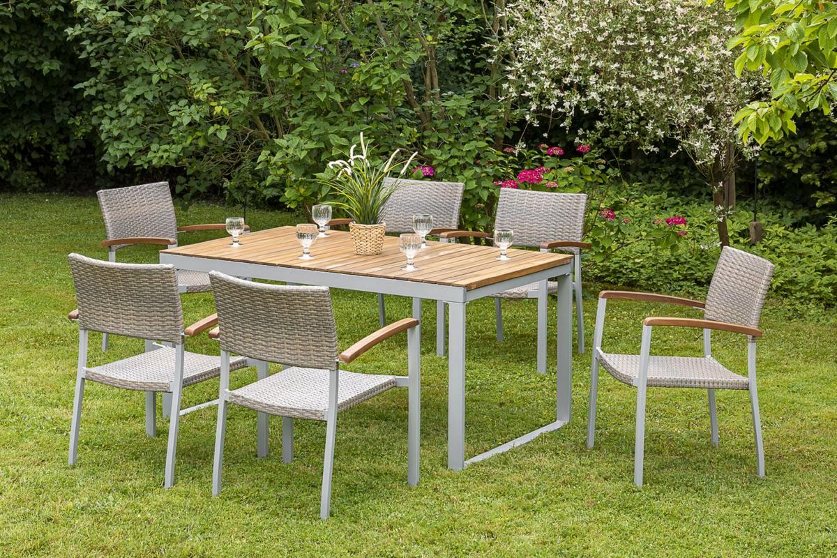 Gartengarnitur 7-Tlg. Silano Alu/Holz/Kunststoff - Naturfarben, ROMANTIK / LANDHAUS, Holz/Kunststoff - Gardenson