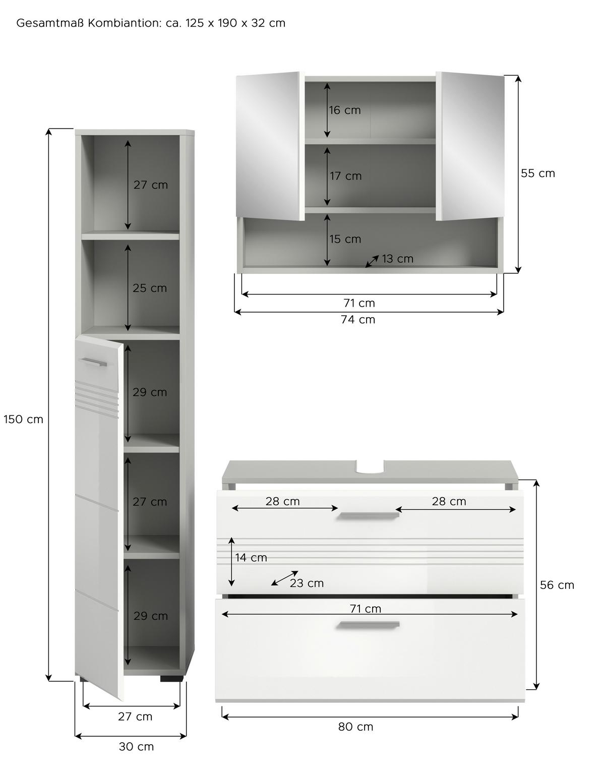Badezimmer Copa Grau Weiß Hg B: 110 Cm - Weiß Hochglanz/Schwarz, MODERN, Holzwerkstoff (110cm) - MID.YOU