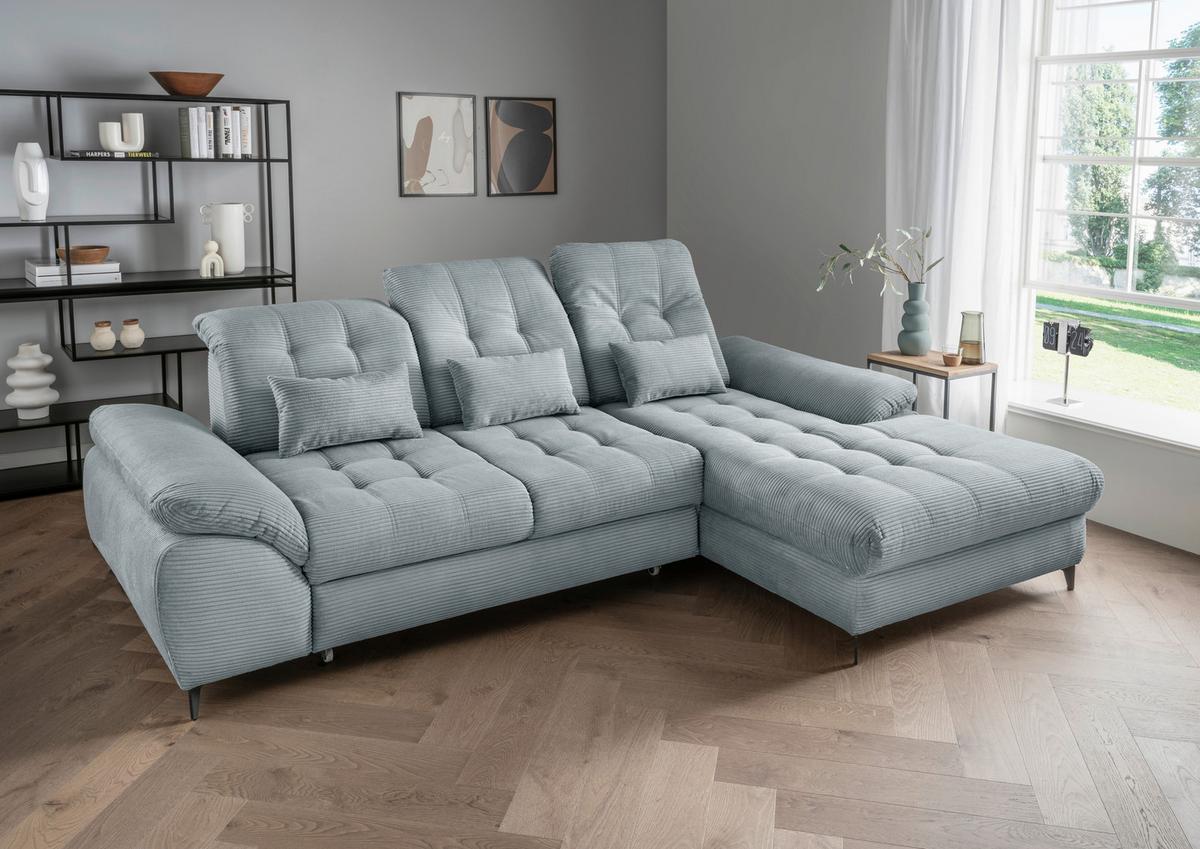 Eckschlafsofa Delphino Hellblau S: 273x189 cm - Schwarz/Hellblau, MODERN, Textil (273/189cm) - Livetastic